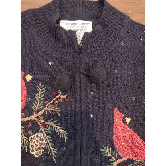 Tiara International Cardigan Size X-Large Black Sweater Cardinal Sequin Holiday - Picture 9 of 12